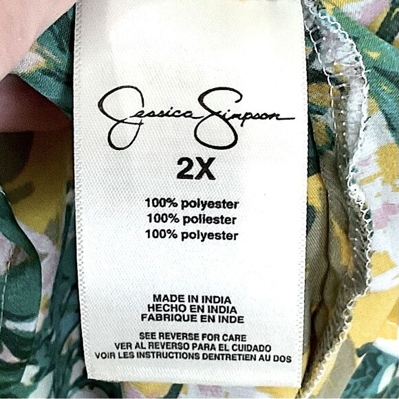 JESSICA SIMPSON Shiloh Satin Dress Yellow Floral Print Golden Rod Sz 2X NWT - Picture 7 of 11